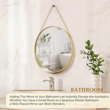 Round Wall Mirror with Gold Metal Frame - 30 x 45 cm - Modern Hanging Design