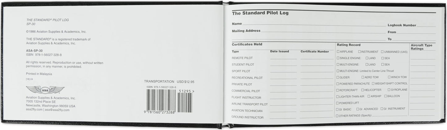 The Standard Pilot Log (Black): ASA-SP-30 (Standard Pilot Logbooks) 