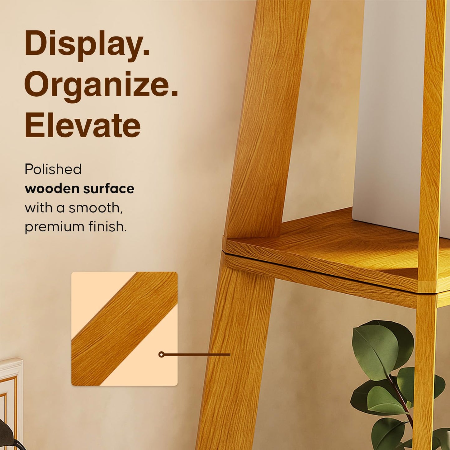 Wooden Floor Lamp with LED Bulb, Natural Linen Shade, 3 Shelves, 150 cm