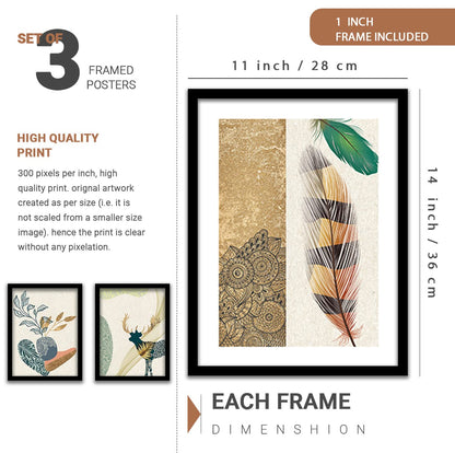 Framed Canvas Painting Set of 3 - Modern Art Wall Decor - Black Frame - 10 x 13 inch