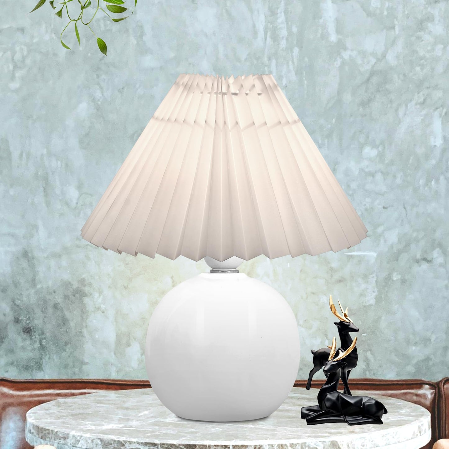 Ceramic Table Lamp with Fabric Shade - Modern Design - 1 E27 Bulb - 60W Max - White