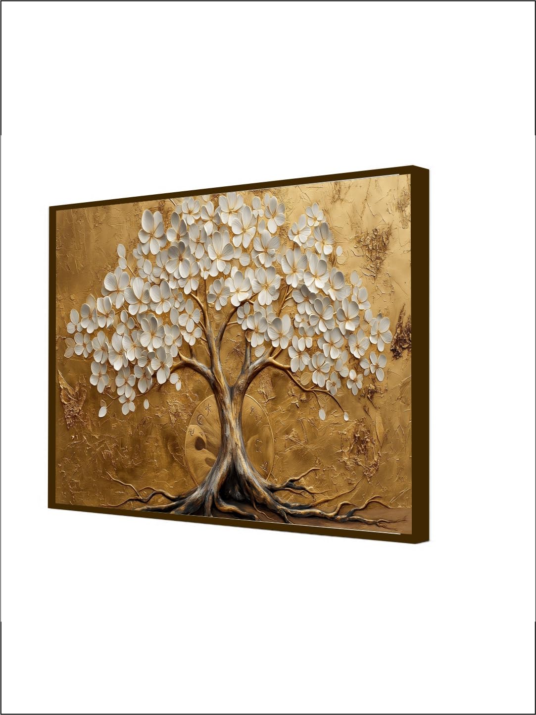 Wall Painting Golden Lucky Wish Tree Canvas Print with Brown Frame 24x36 inches (61x91 cm)