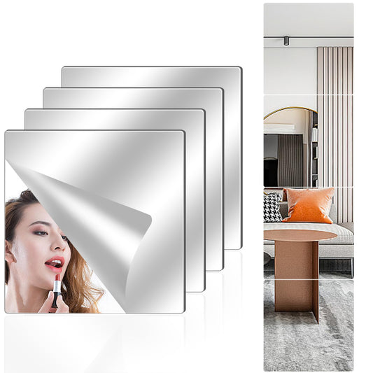 Acrylic Wall Mirror Tiles - Unbreakable Rectangular Mirrors - 12" x 12" - Silver - Set of 4