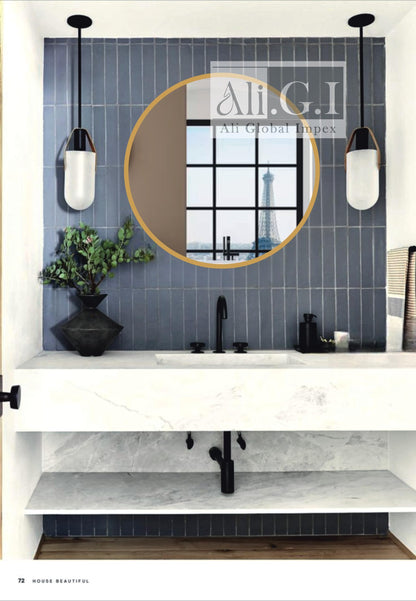 Round Wall Mirror with Gold Metal Frame - Modern Design - 20 Inch