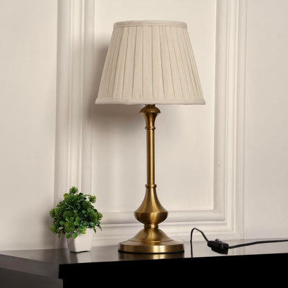 Table Lamp Antique Brass Gold Finish 10 Inch Off White Lampshade LED