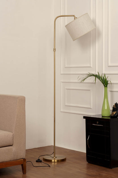 Modern Arc Floor Lamp with Adjustable Shade Brass Antique 6Ft Height 12 Inch Off White Drum Lampshade