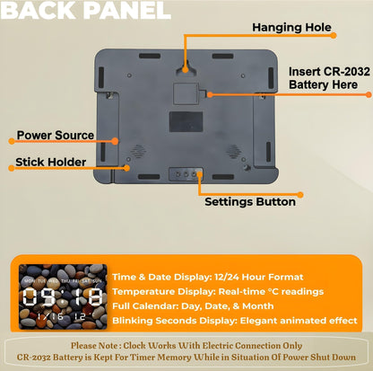 Digital Wall Clock with LED Display, USB Powered, 27x20cm, Pebble Color