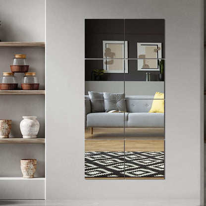 Frameless Full Length Mirror Tiles - Acrylic, Rectangular, 13.7x12 Inch, Pack of 8
