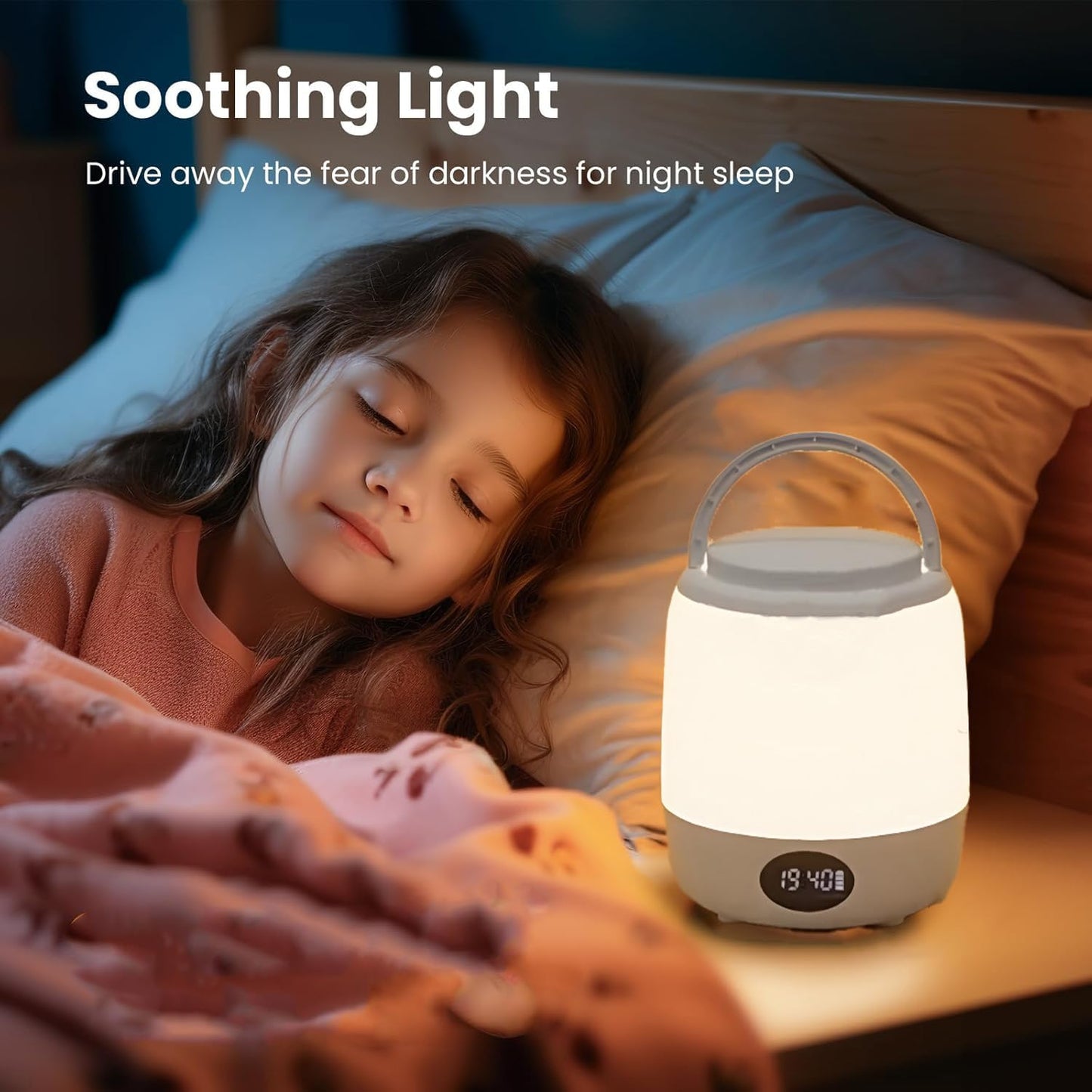 LED Touch Table Lamp with Clock, Dimmable Warm White & RGB, Modern Design, White Shade