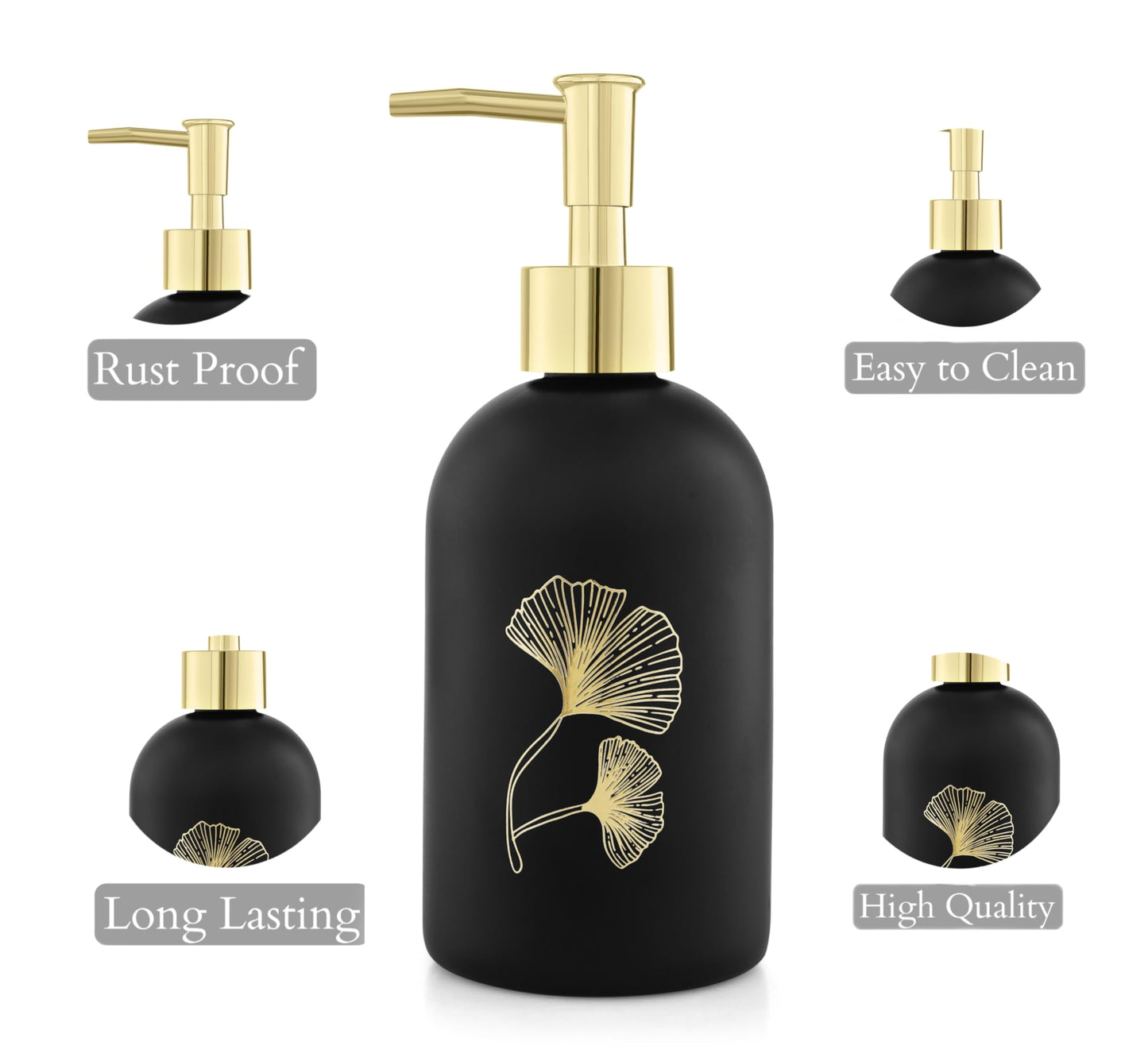 Ceramic Soap Dispenser with Marble Finish - 400 ml - Black