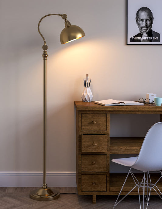 Floor Lamp Vintage Brass Antique Finish Adjustable Dome Shade 150cm