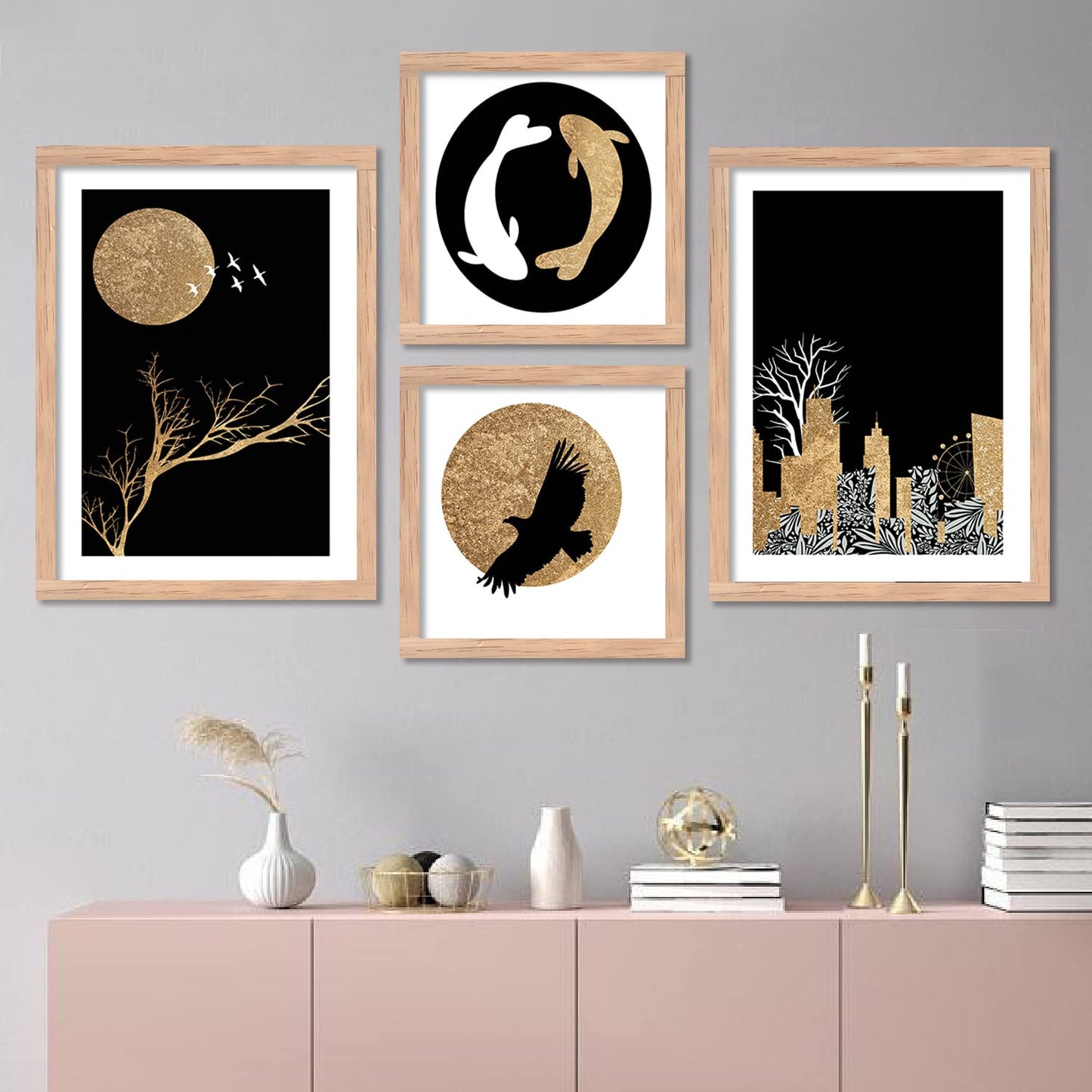 Wall Painting Abstract Art Set of 4 Framed 12 x 12 inch Engineered Wood for Living Room Bedroom