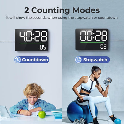 Digital Wall Clock 16" with Remote Control, Auto Dimming, Temperature & Humidity Display
