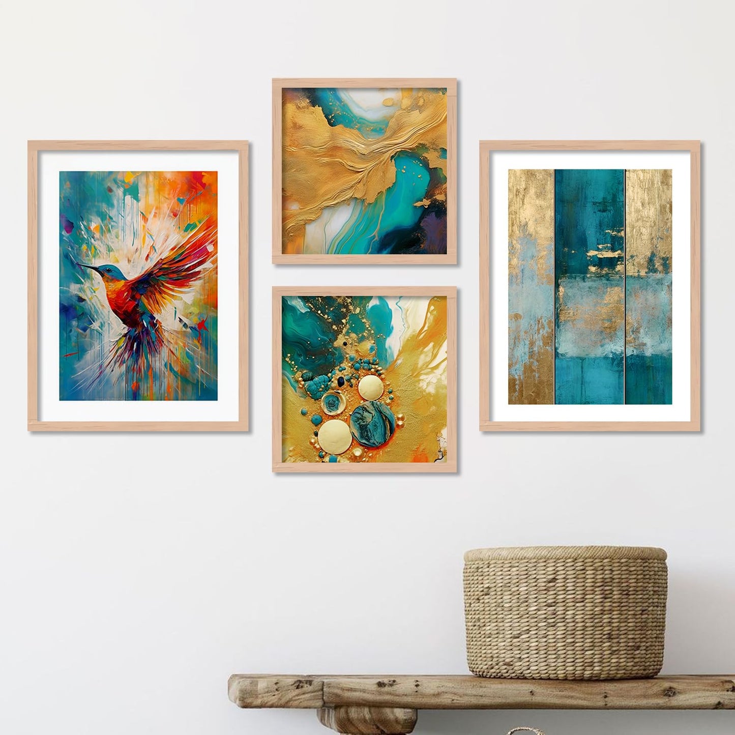 Wall Painting Set of 4 - Rectangular Framed Artwork - 10 inch x 13 inch - Engineered Wood Frame