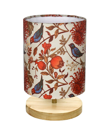Table Lamp with Floral Fabric Shade - Wooden Base - 24x14x15cm - Multicolor