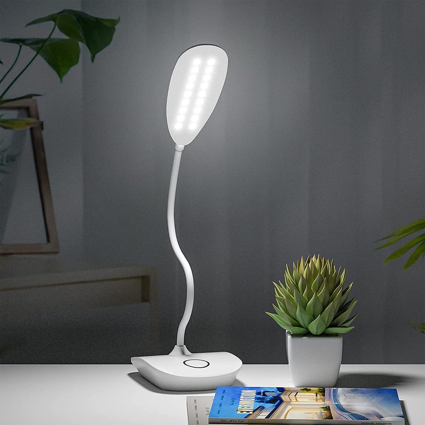 Rechargeable LED Desk Lamp with Touch Control and Adjustable Brightness - 8W, 2000mAh Battery, Gooseneck Design