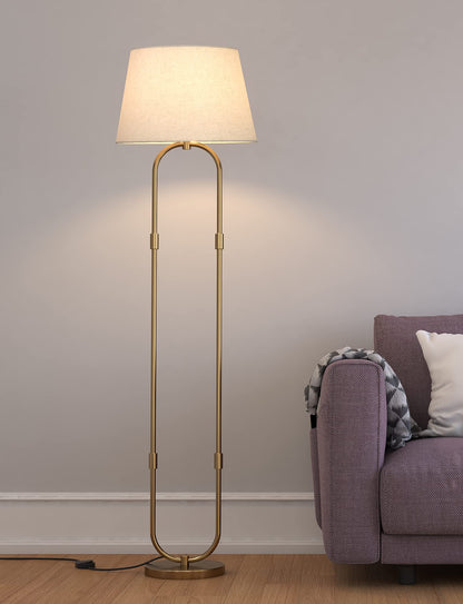 LED Floor Lamp Modern Design Brass Antique Finish 5Ft Height 16 Inches Diameter Off White Lampshade