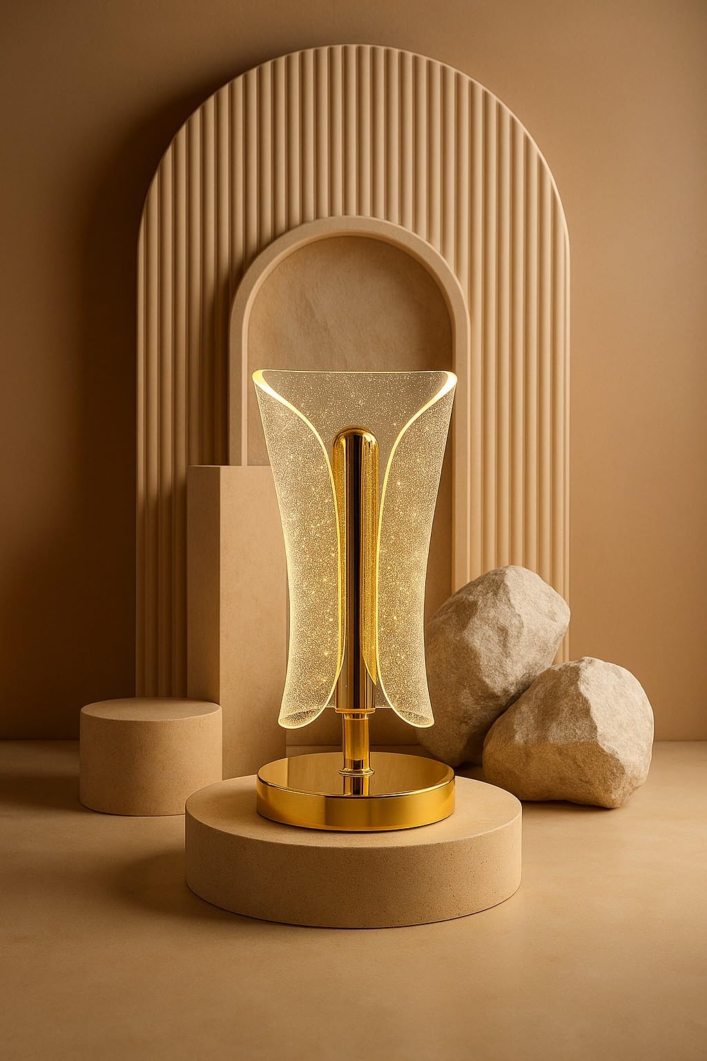 LED Table Lamp with Touch Control, Gold Finish, Crystal Detailing, USB Rechargeable