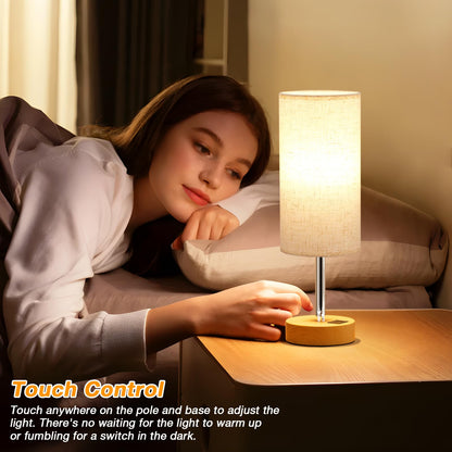 3-Way Dimmable Touch Control Wood Table Lamp with USB Charging Station - 6W LED Bulb Included