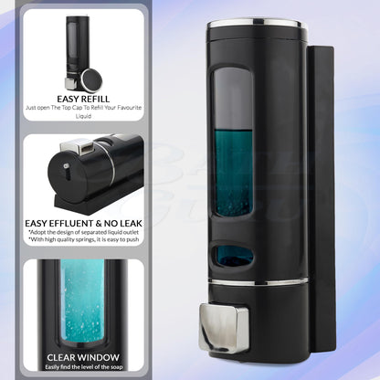 Wall Mounted Soap Dispenser - Plastic - White & Black - 6 x 9 x 22 cm - 400ml Capacity