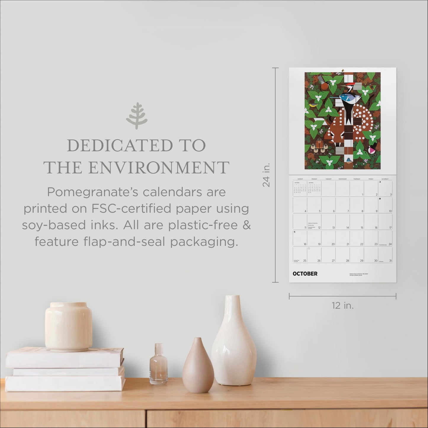 Wall Calendar 2026, Charley Harper Art, 12 Months, Large Grid Design Featuring 12 Artworks