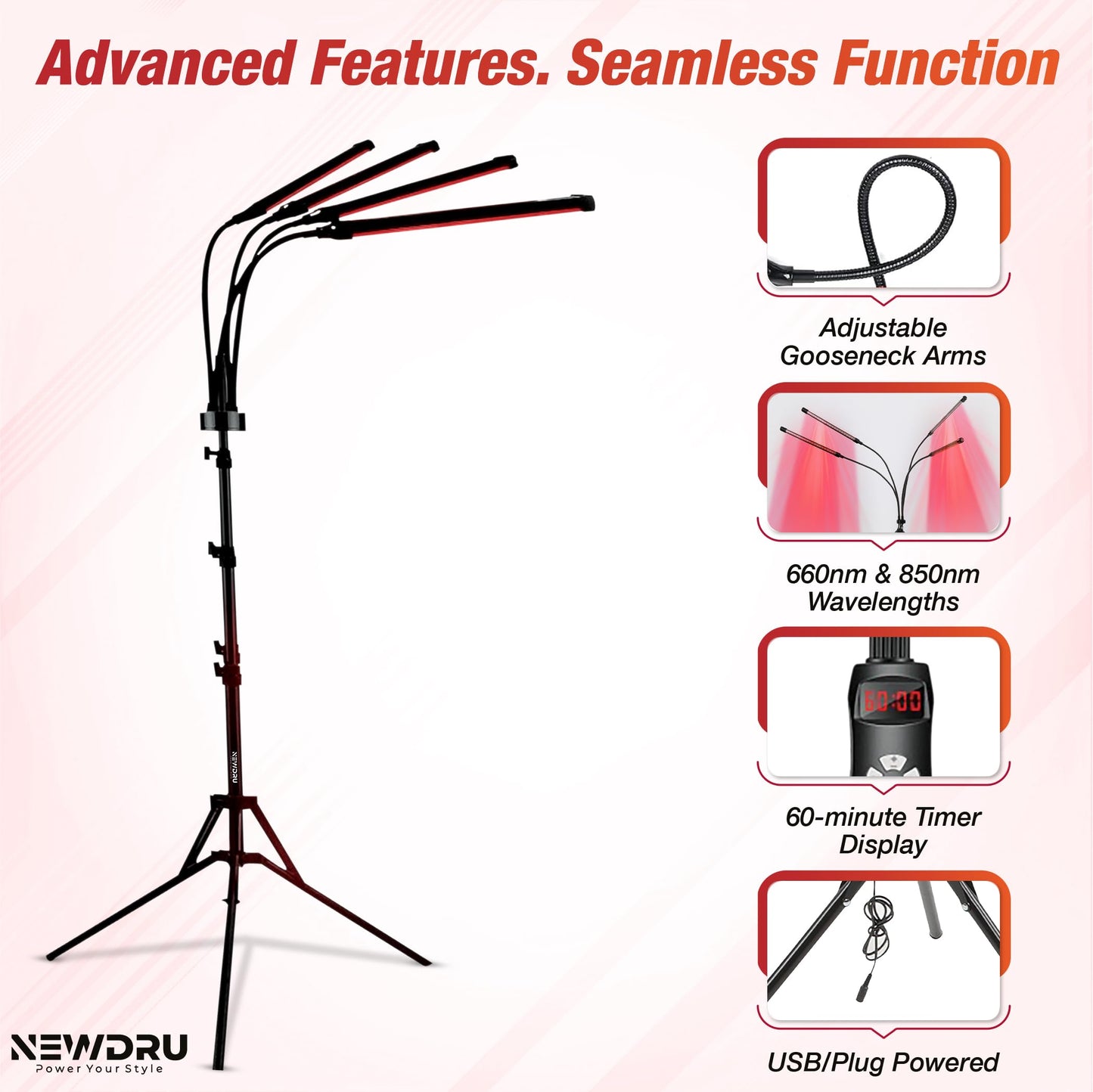 Red Light Therapy Panel with Timer Control, 80 LEDs, 660nm & 850nm, Full Body Treatment, Portable Design