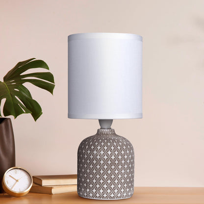 Table Lamp with Off-White Fabric Shade and Taupe Concrete Base - 27 cm - Includes 5W LED Bulb