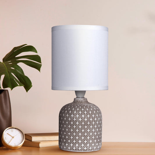 Table Lamp with Off-White Fabric Shade and Taupe Concrete Base - 27 cm - Includes 5W LED Bulb