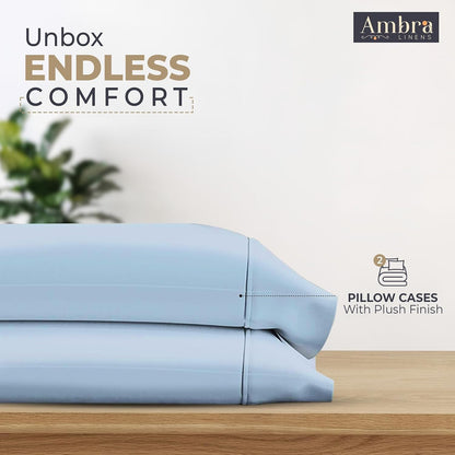 Ambra Linens Ultra Soft Pillow Protectors 400TC Set of 2 Breathable Pillow Covers-Sky Blue