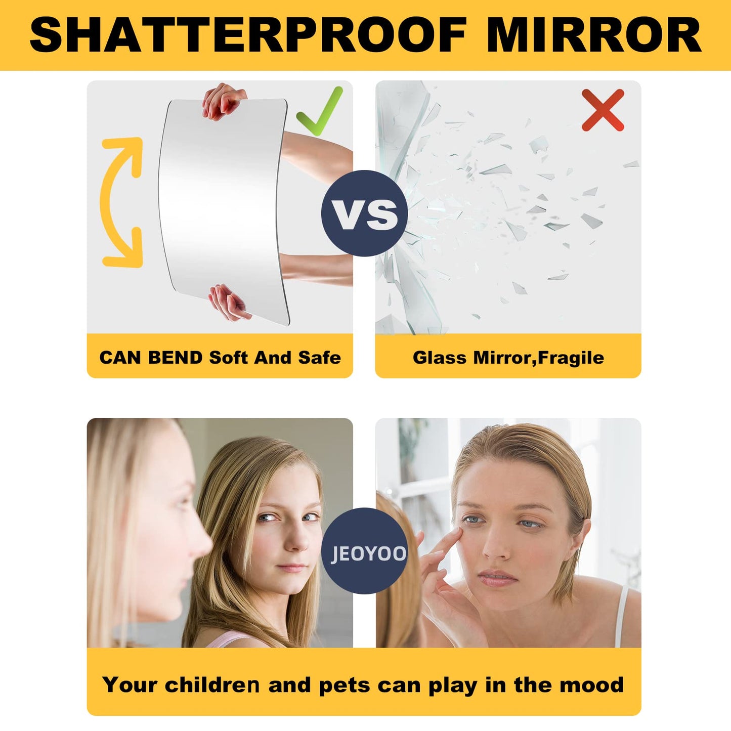 Full Length Wall Mirror - Modern Shatterproof Acrylic - Silver - 8x8 inches - Rectangular Design