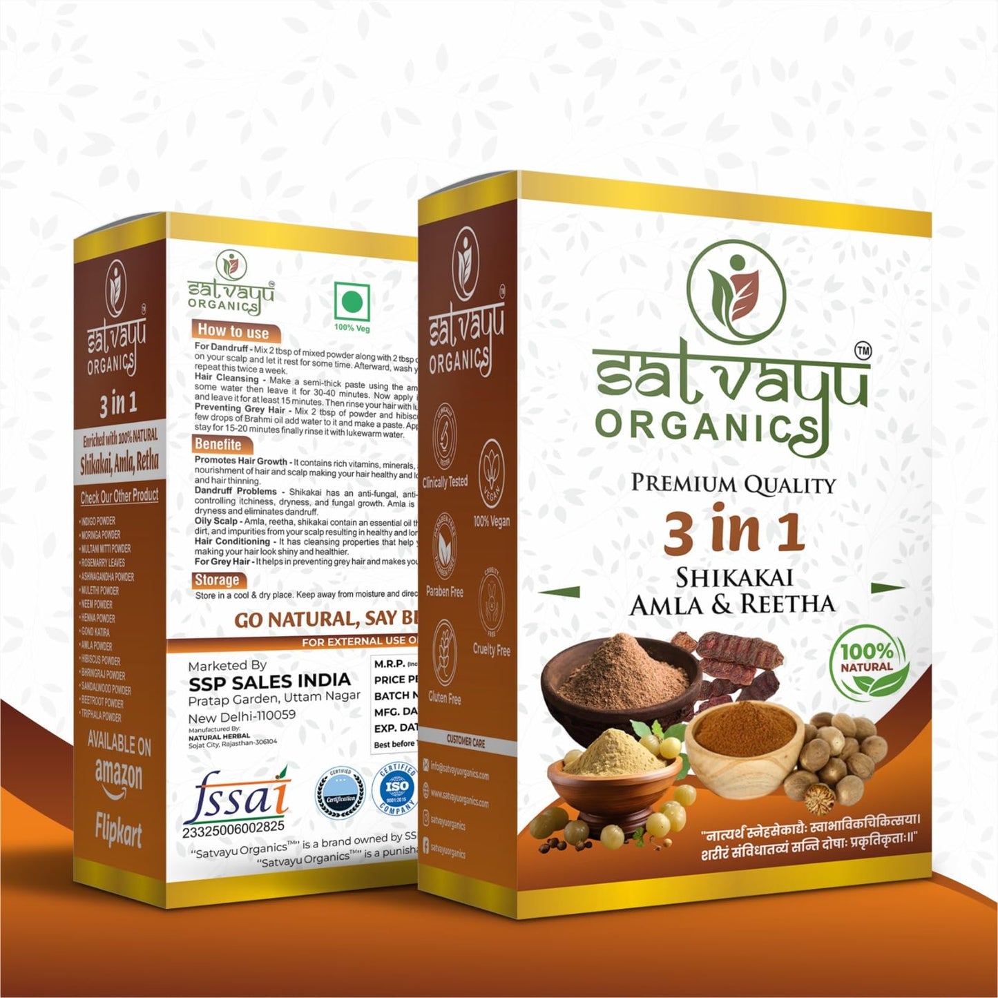 3-in-1 Herbal Hair Powder - Amla, Reetha, Shikakai - 200g