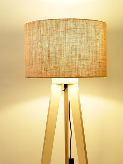 Candle Path Floor Lamp with Shelf Shade - Solid Wood & Natural Wood - Beige - Adjustable Height