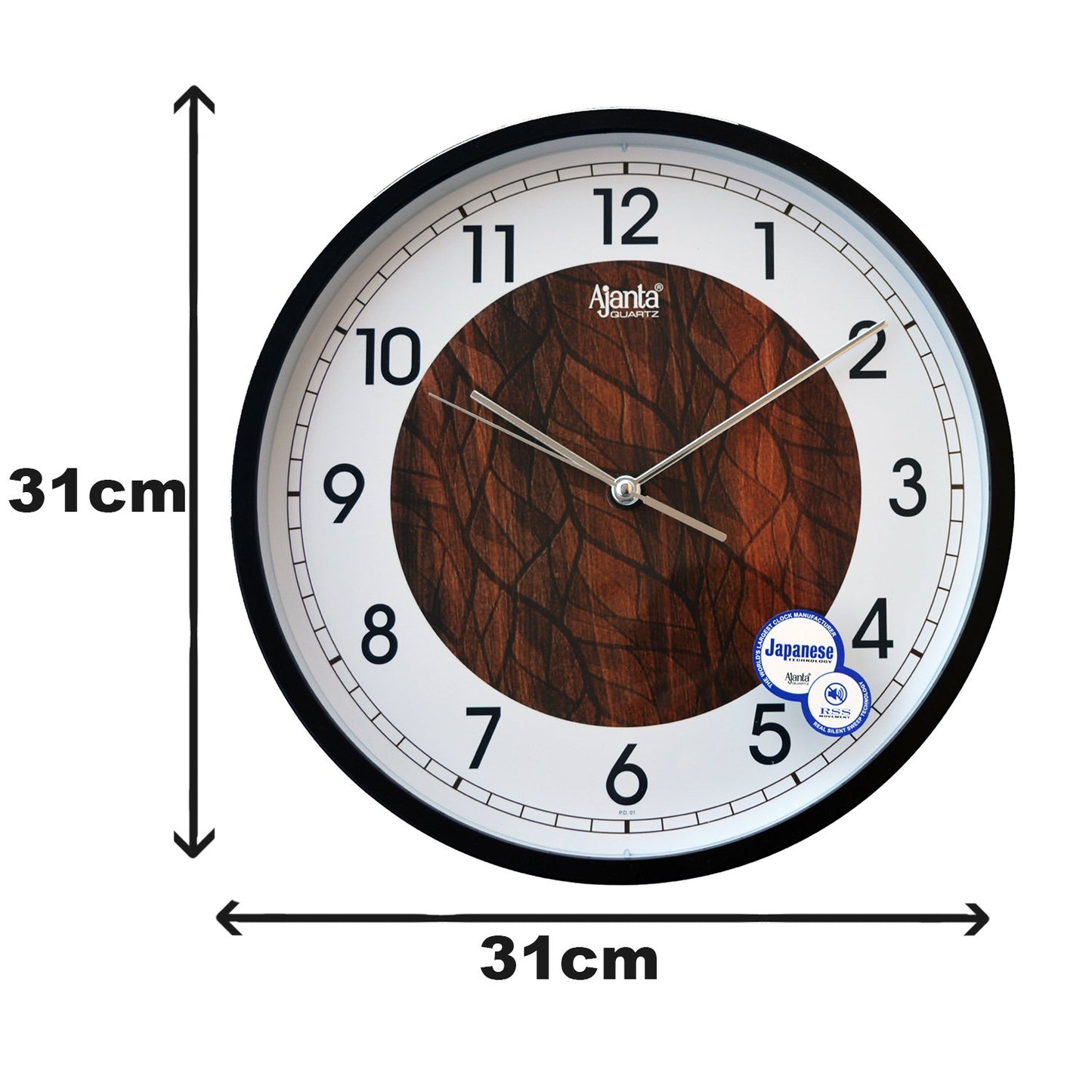 Ajanta Analog Wall Clock with Silent Movement, 30.3 cm, Brown Plastic