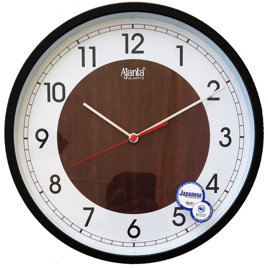 Ajanta Analog Wall Clock with Silent Movement, 30.3 cm, Brown Plastic
