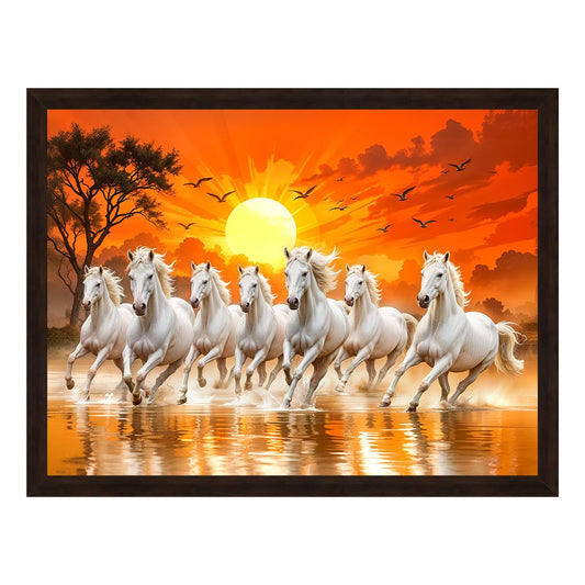 Canvas Painting 7 Horses Vastu Art Multicolor 33 X 25.4 cm Paper with MDF Frame