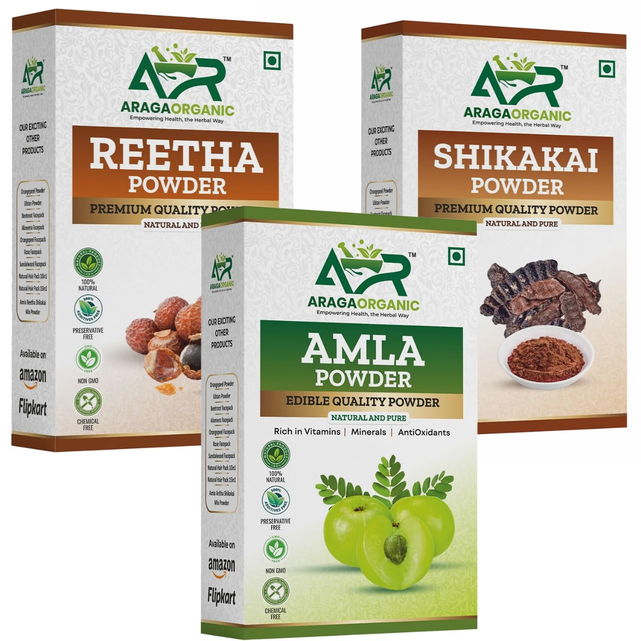 Natural Amla Reetha Shikakai Powder - Herbal Hair Cleanser 300g