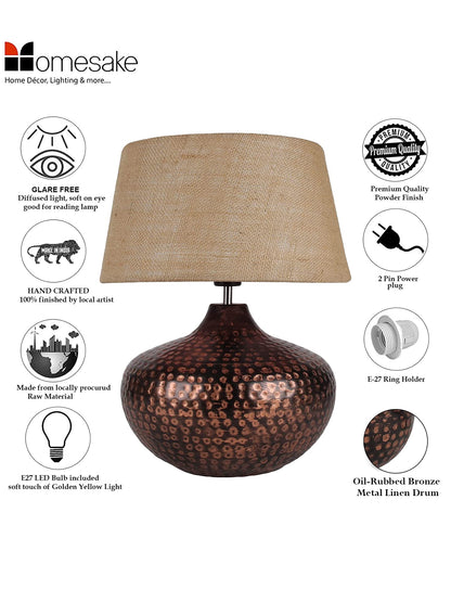 Table Lamp Minimalist Design Iron & Steel Construction Oil-Rubbed Bronze Finish 33x33x42 cm