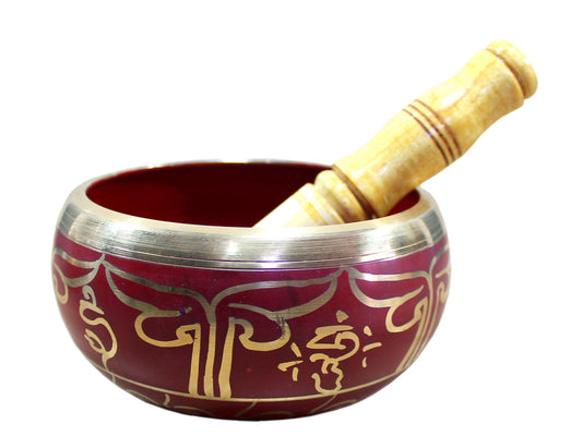 Singing Bowl - Tibetan Buddhist Meditation Bowl - Metal Alloy - Red - 4 Inch Diameter