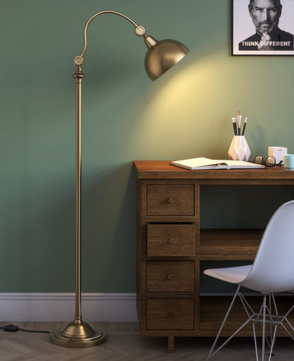 Floor Lamp Vintage Brass Antique Finish Adjustable Dome Shade 150cm