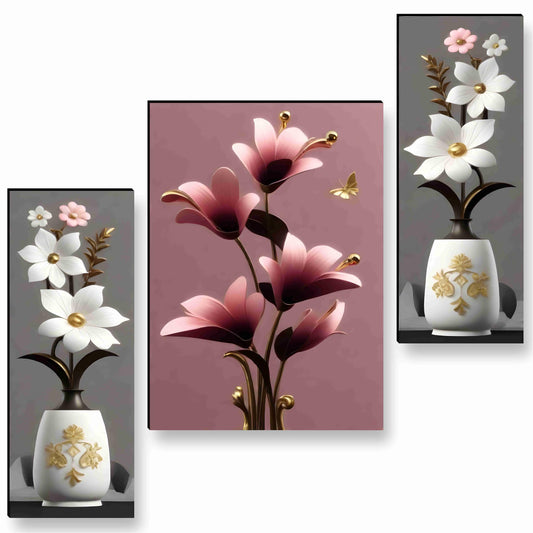 3D Modern Art Canvas Painting Set of 3 for Wall Decoration - 50.8 cm x 30.48 cm with Frames