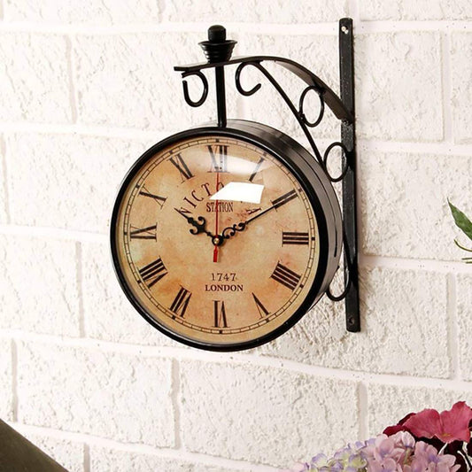 Metal Gifts Analogue Vintage Antique Double Sided Wall Clock (6-Inch, Multicolour)
