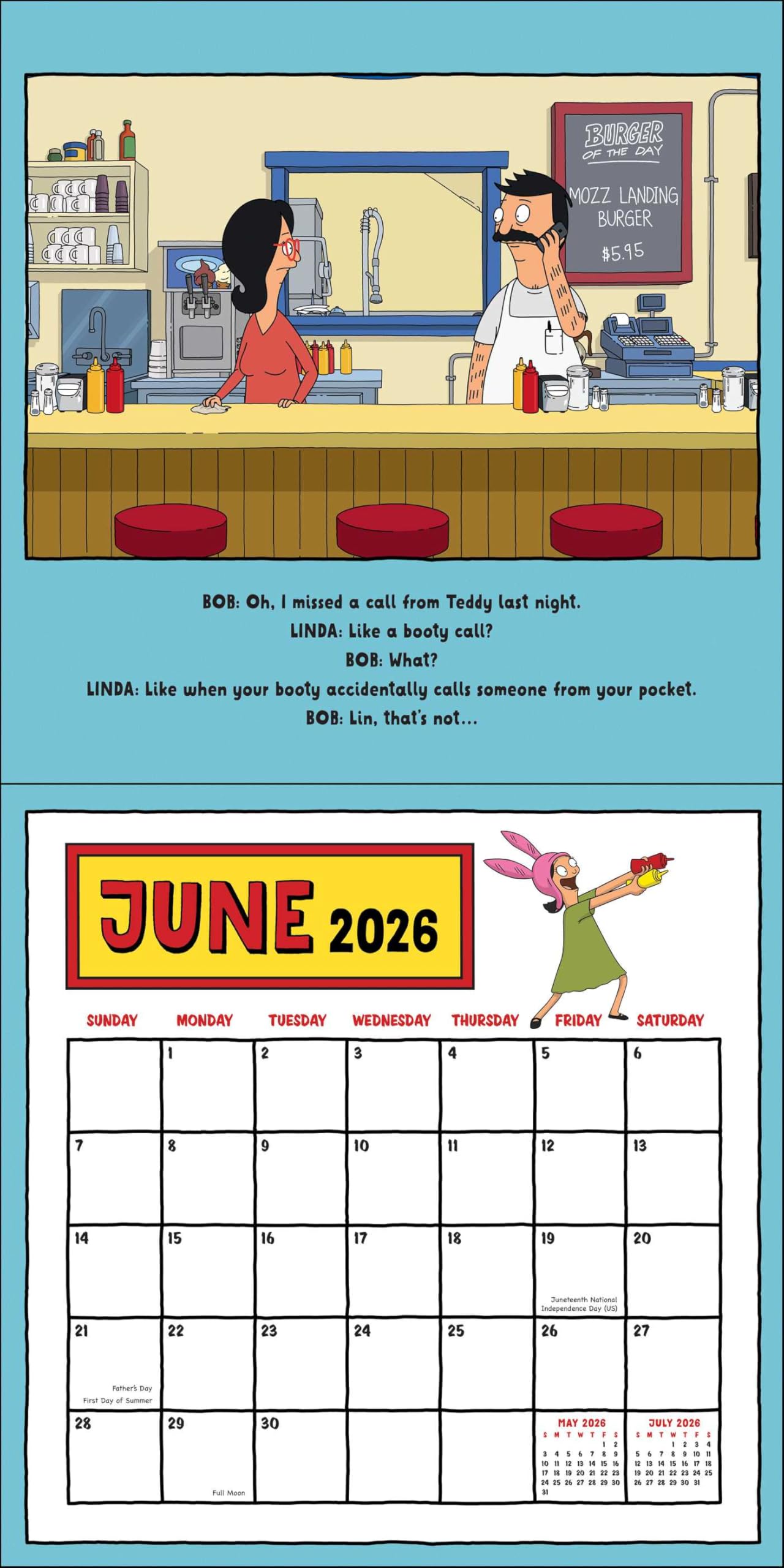 Bob's Burgers 2026 Wall Calendar (Includes Stickers) 