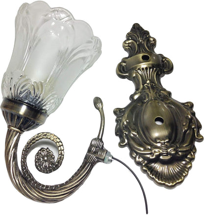 Wall Mounted Pendant Lamp with Antique Brass Finish and Etching Glass Shade - 5 Light Design