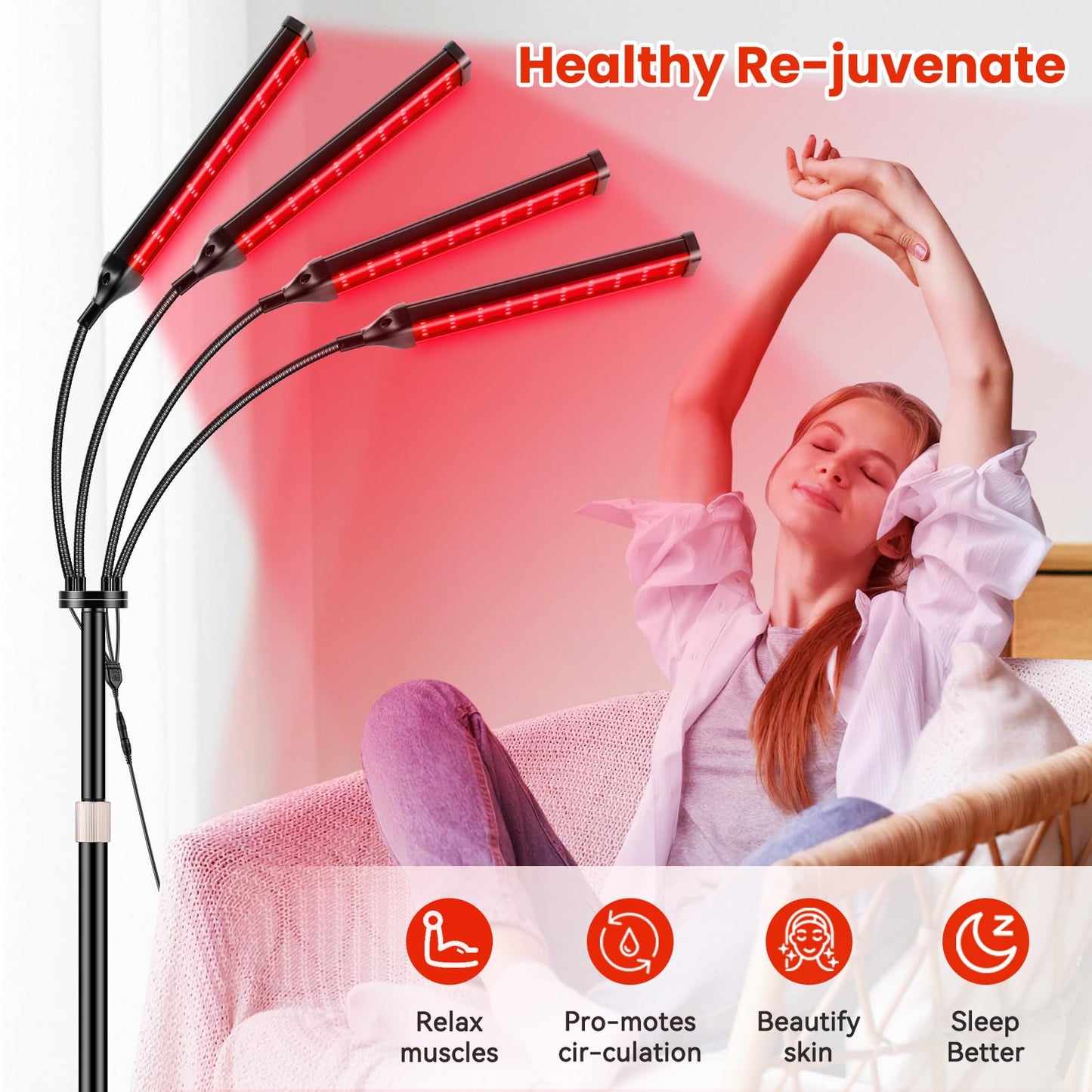 Red Light Therapy Lamp with Adjustable Stand, 160 LEDs, 660nm Red & 850nm Near Infrared, for Face and Body