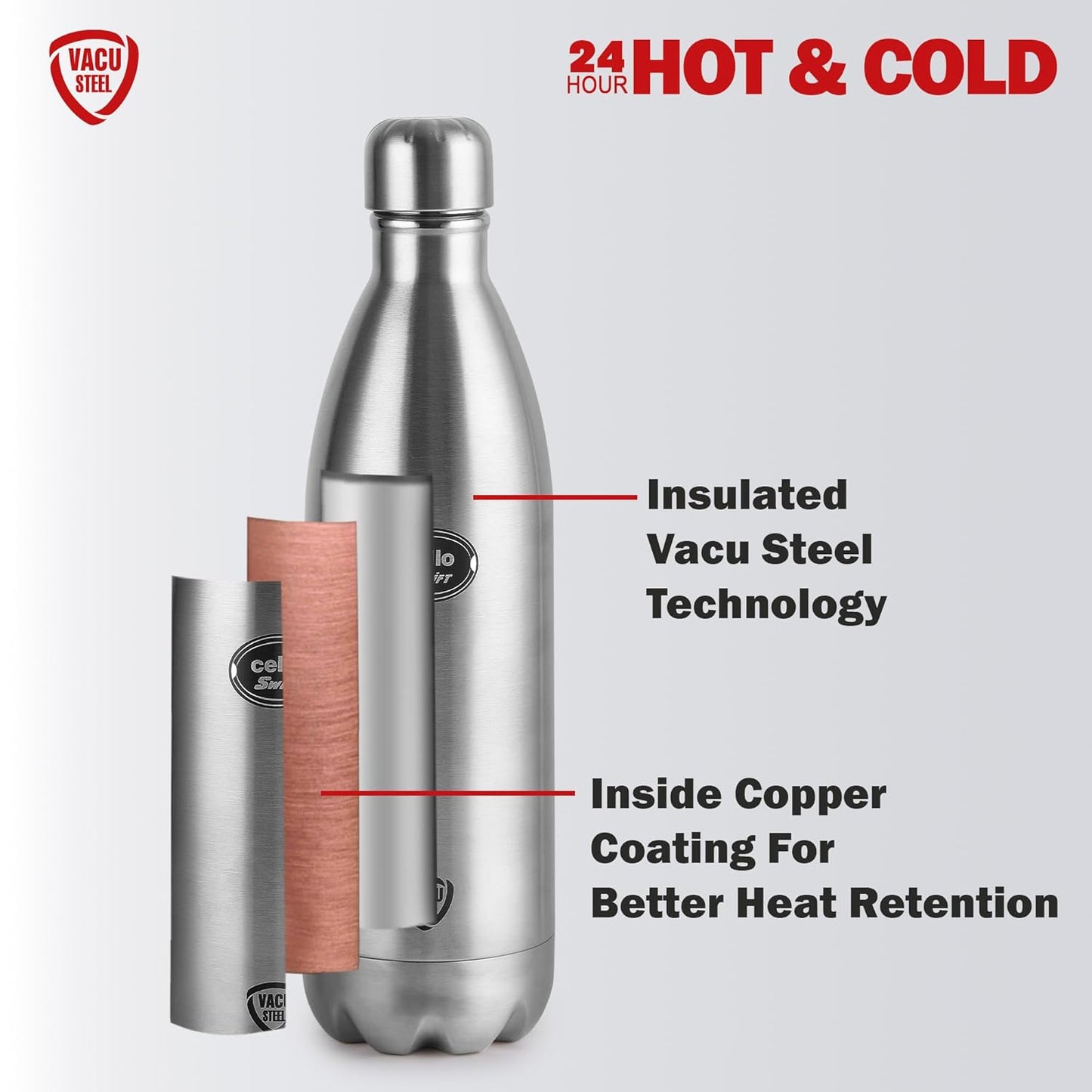 CELLO Swift Insulated Stainless Steel Flask Water Bottle for Daily Use 2000 ml
