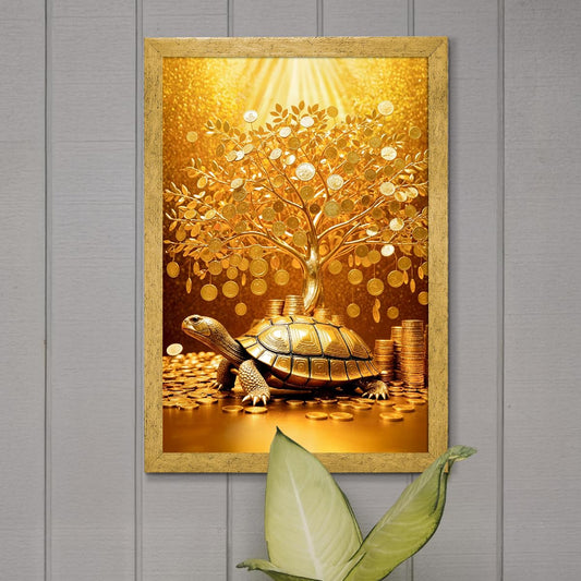 Wall Painting - Money Tree Design - Paper & MDF - 12 x 18 Inch - Multicolor with Frame