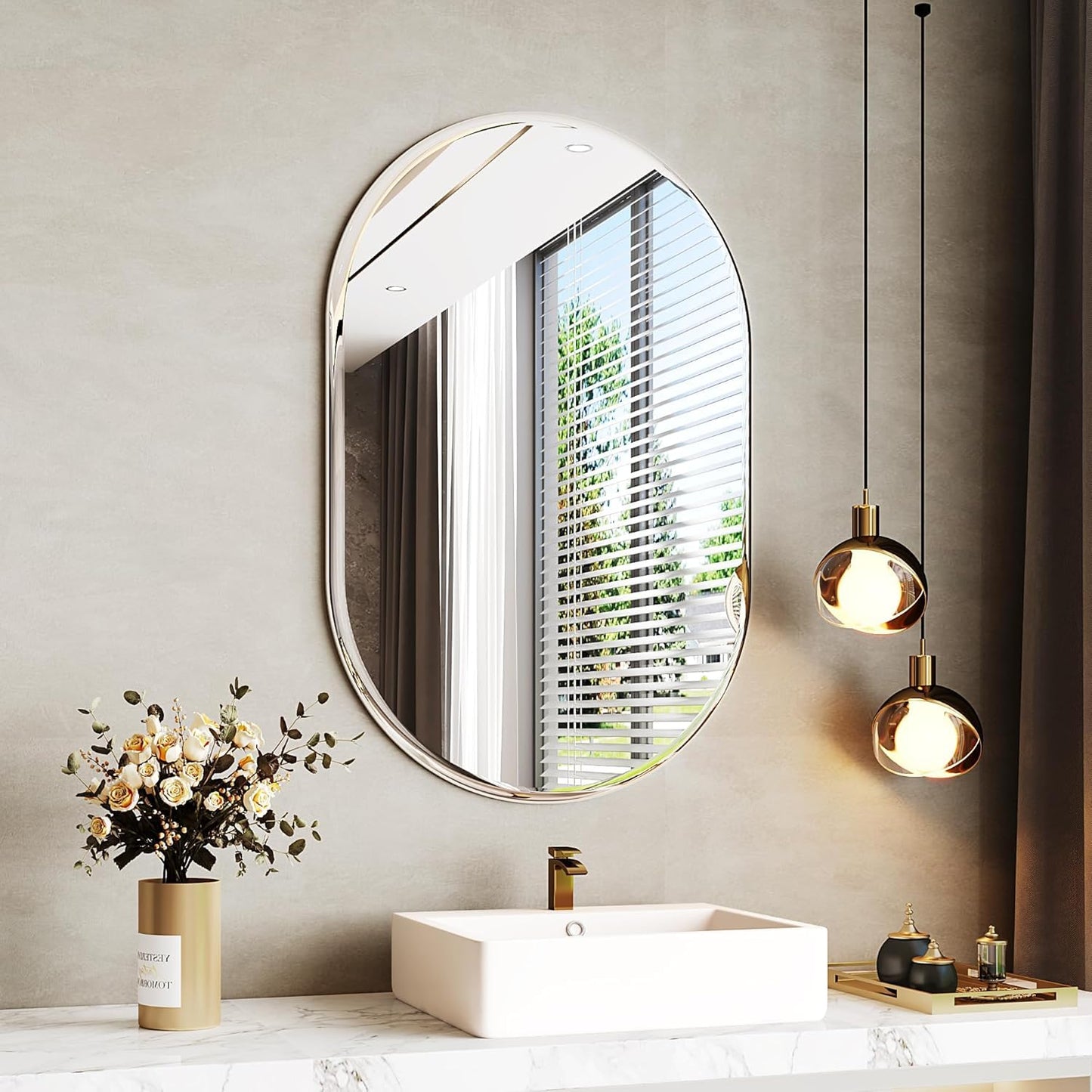 Frameless Oval Mirror with Beveled Edges - Clear Glass - 18x12 Inch (30.5x45.5 cm)
