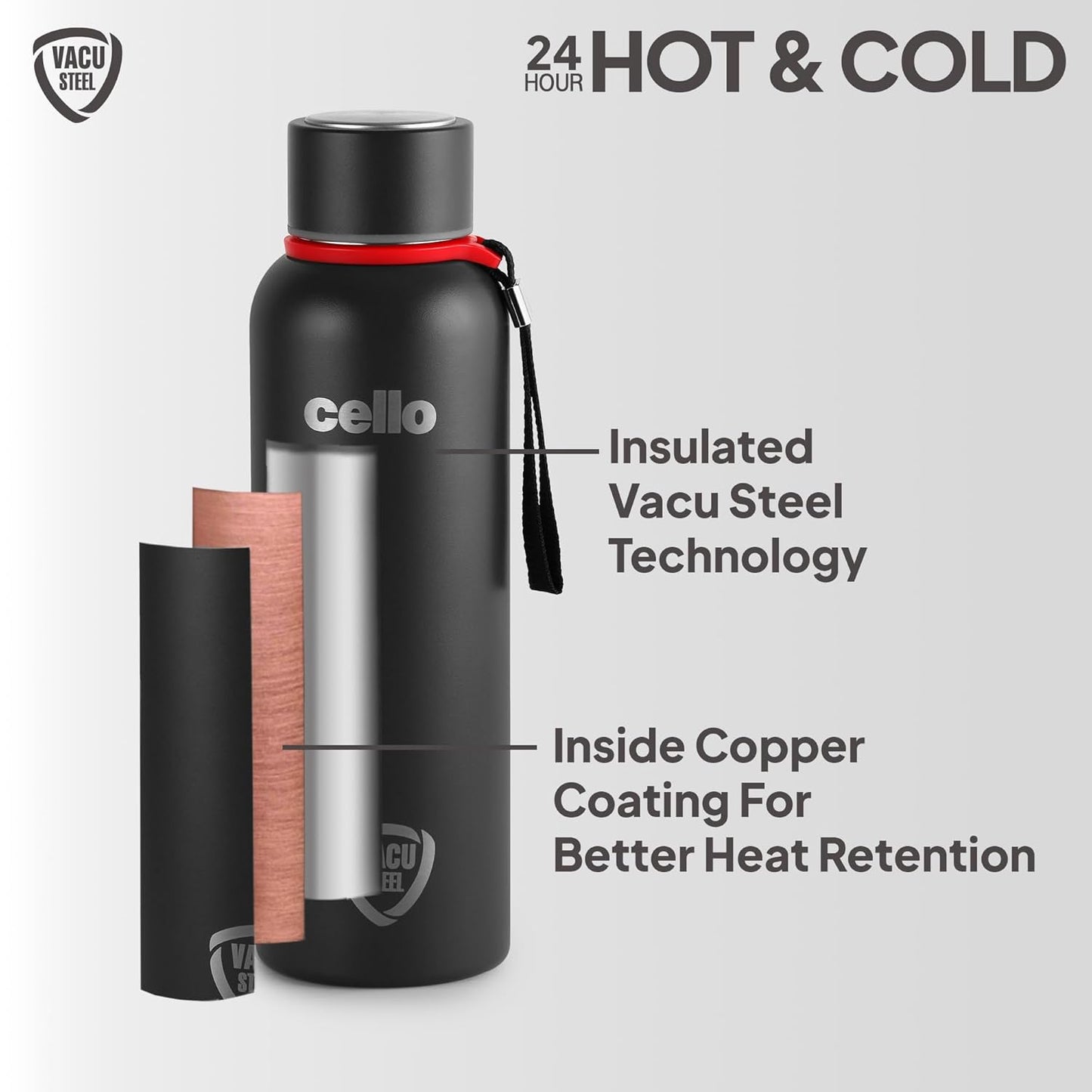 CELLO Duro Kent Insulated Stainless Steel Flask Water Bottle for Daily Use 900 ml, Black