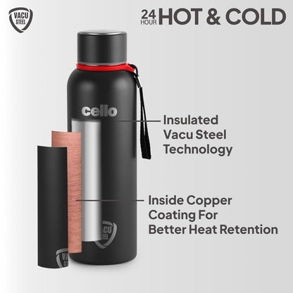 CELLO Duro Kent Insulated Stainless Steel Flask Water Bottle for Daily Use 900 ml, Black