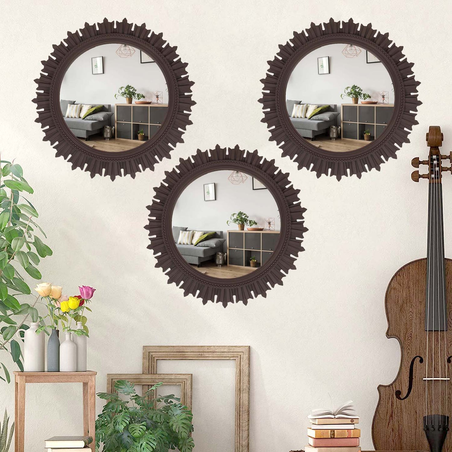 EFINITO Sunburst Wall Mirror, Decorative Framed Mirror for Bathroom, Bedroom, Living Room & Vanity (17 Inch)